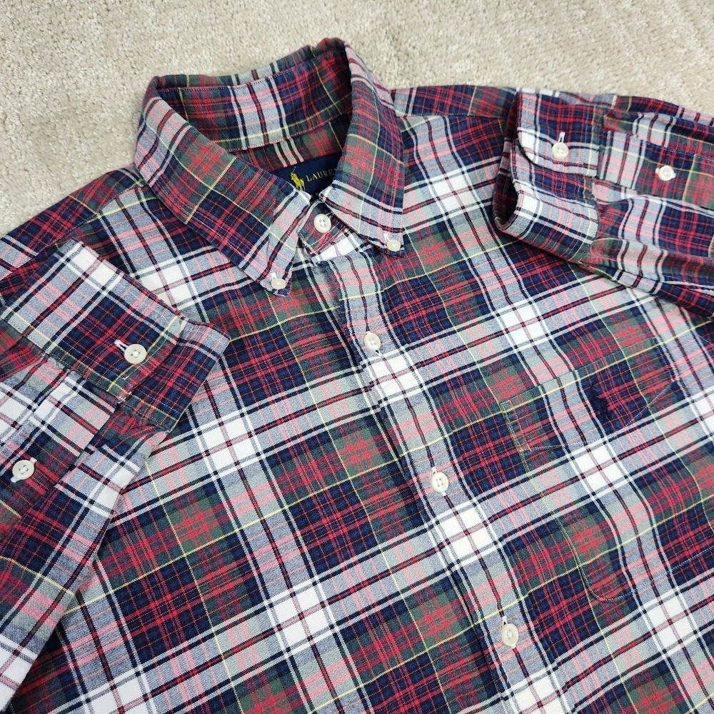 Polo Ralph Lauren Shirt Men Medium Classic Fit Oxford Cloth Plaid Button Down